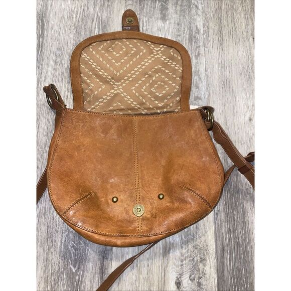 Lucky Brand Brown Goat Leather Saddle Bag Crossbody Purse Boho Classic - Picture 6 of 9